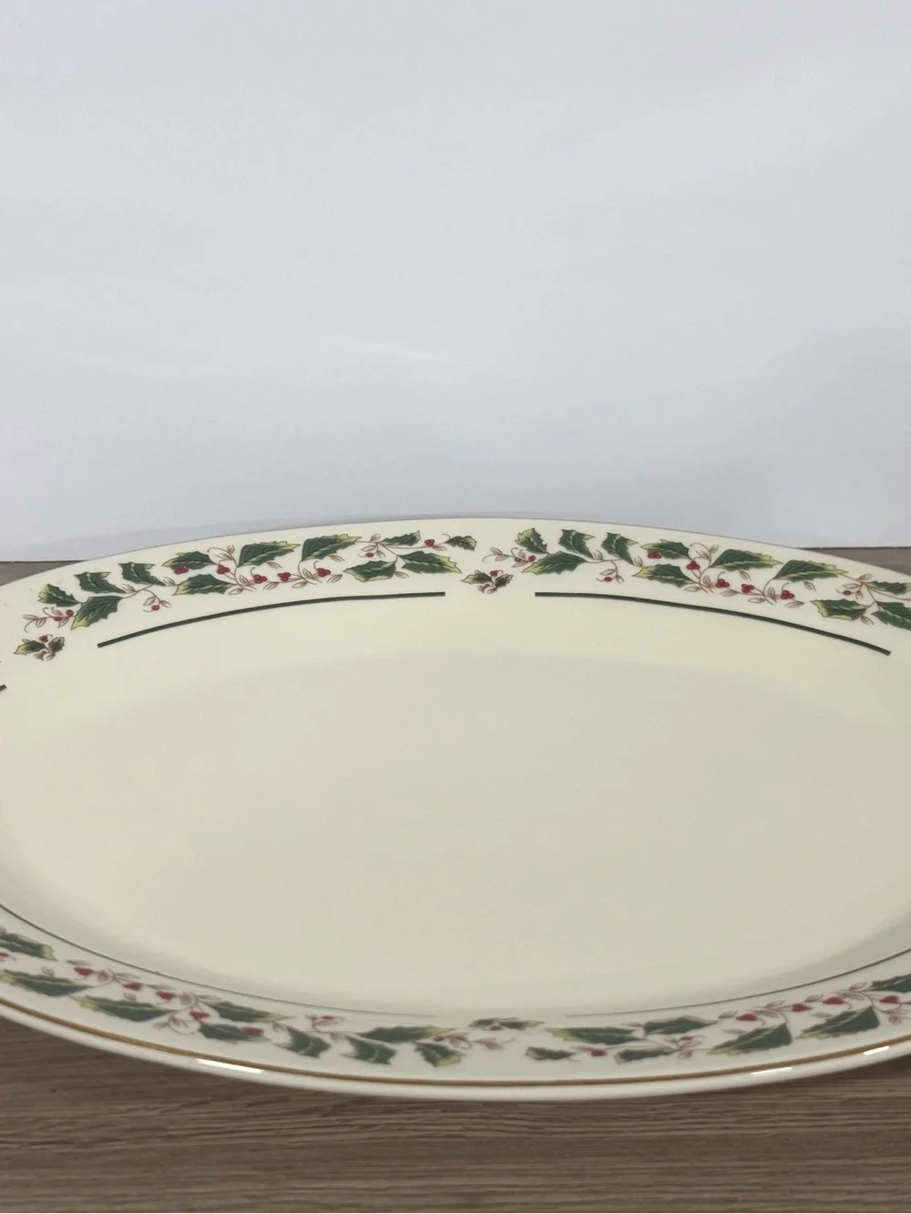 Holly Traditions 14inch Oval Platter Christmas Ivory Ceramic Red Green